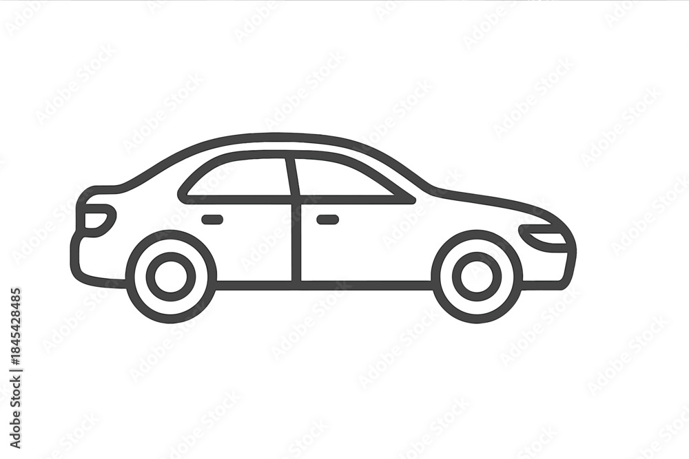Naklejka premium Simple black contour of a generic passenger sedan automobile side profile view