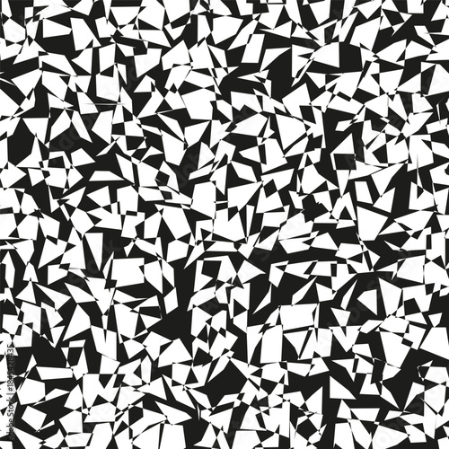 Abstract geometric pattern. Sharp chaotic pieces. Broken glass Vector. Black white mosaic tile.