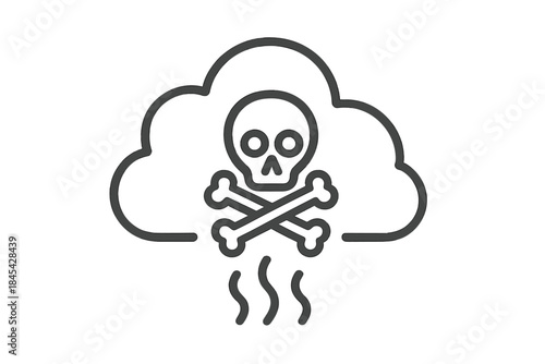 Toxic air pollution cloud with skull and crossbones symbol indicating danger and hazardous emissions
