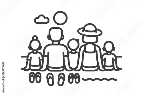 Family group enjoying summer vacation at the beach or pool with flip-flops