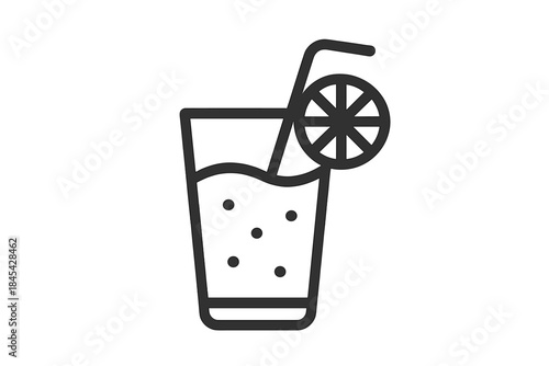 Refreshing summer beverage in tall glass with straw and citrus slice garnish