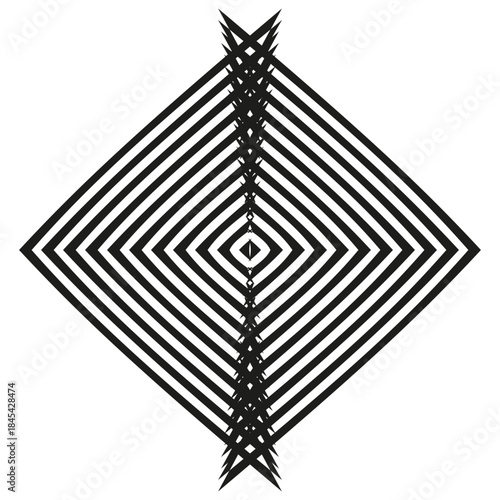 Concentric rhombus lines. Abstract geometric pattern. Dynamic spike Vector. Optical illusion graphic.
