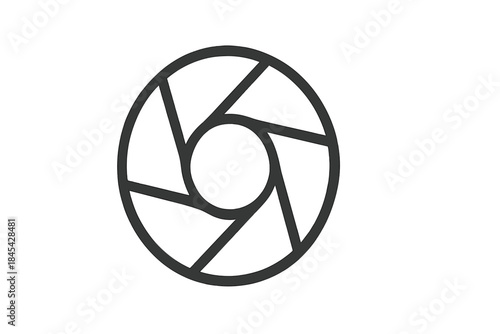 Minimalist black and white symbol representing a camera aperture or shutter mechanism