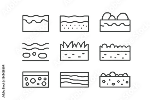 Nine outline symbols depicting various soil layers, ground cross sections, and environmental strata