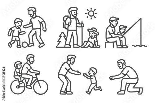 Father and children enjoying outdoor leisure activities like sports and fishing