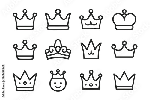 Hand drawn doodle style crowns and royal tiaras