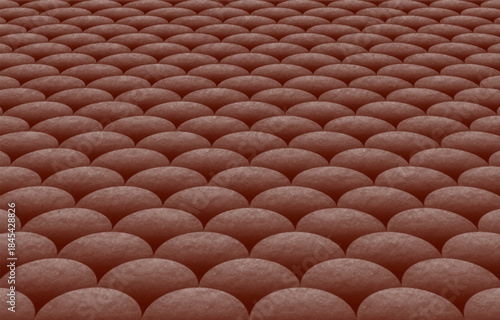 Brown background. Road, pavement, sidewalk made of round cobblestones. Vector illustration.