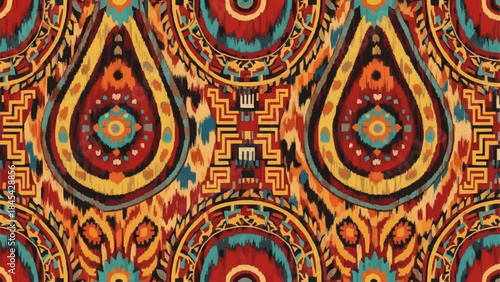 Vibrant Ethnic Pattern with Geometric and Floral Motifs.