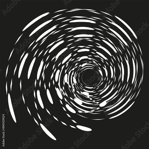 Abstract dynamic spiral. White motion texture. Optical vortex Vector. Dark background element