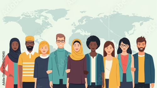 Diverse Group of People Standing Together Representing Global Unity.