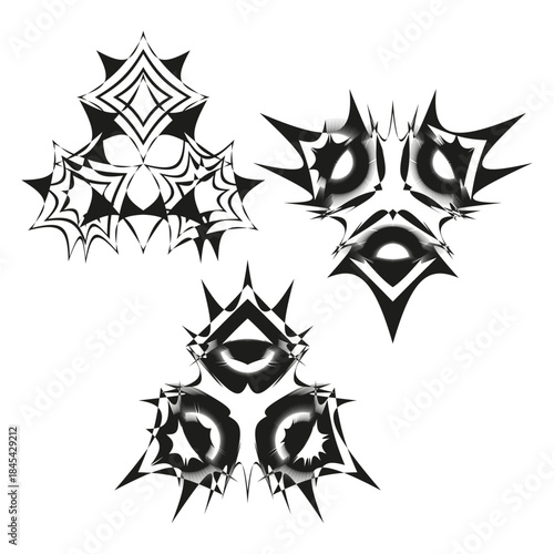 Abstract spike forms. Dynamic geometric shapes. Explosion element Vector. Black white ornament set.