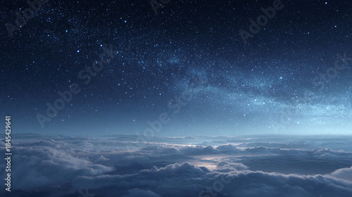 A breathtaking celestial view, stars in the night sky over clouds. The image captures the beauty of space.
