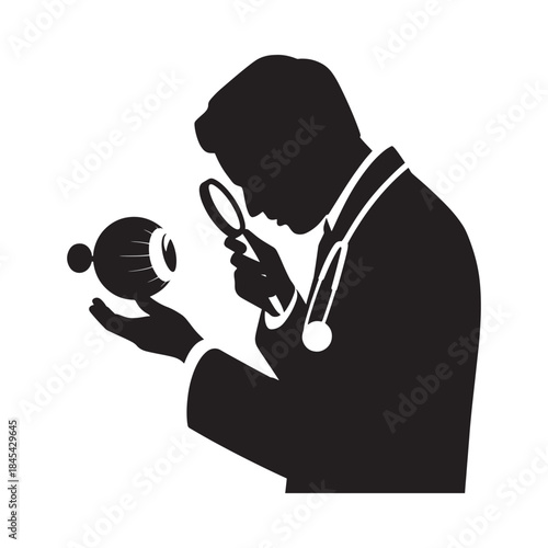 A detective closely examines a mysterious object with a magnifying glass