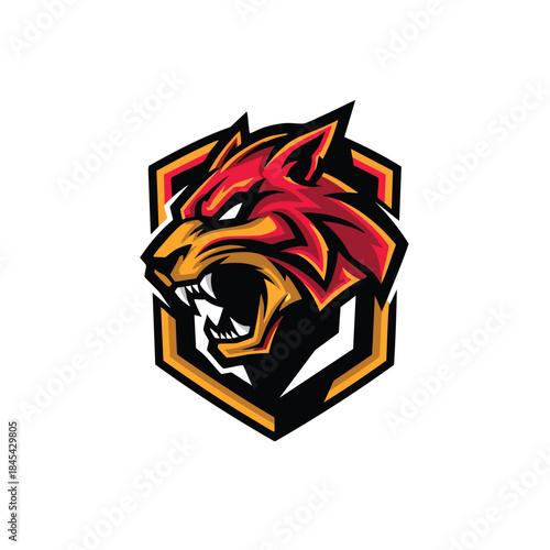 Dynamic Profile of an Aggressive Wild Cat or Wolf Head Roaring Mascot Logo for Intense Gaming and Sports Branding.
