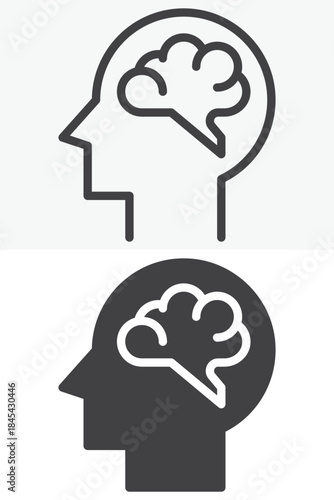 Brain activity line and solid vector icon set