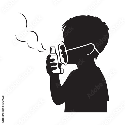 Silhouette of a child using an inhaler representing respiratory health concerns