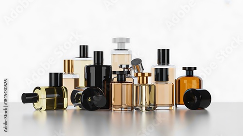 Collection of luxury perfume bottles isolated on white background
