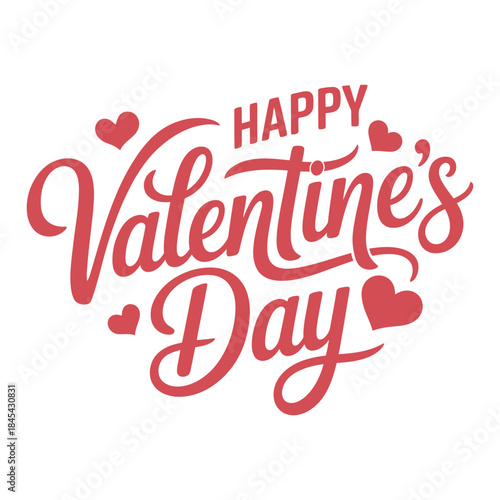 Happy Valentine's Day Calligraphy Lettering Design, Romantic Love Hearts Vector illustration 