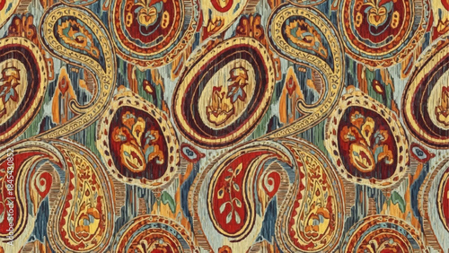 Intricate Paisley Pattern Textile Design with Rich Colors.