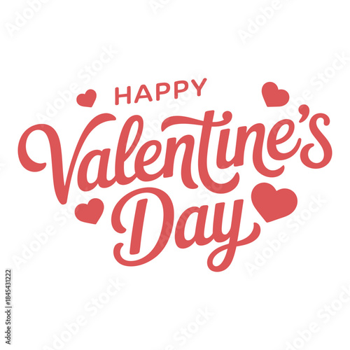 Happy Valentine's Day Red Calligraphy Design with Hearts, Romantic Greeting Vector, vector illustration 