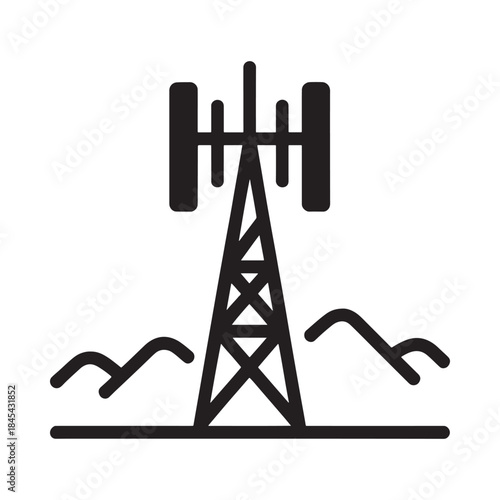 Simple black and white icon depicting a cellular network tower with waves