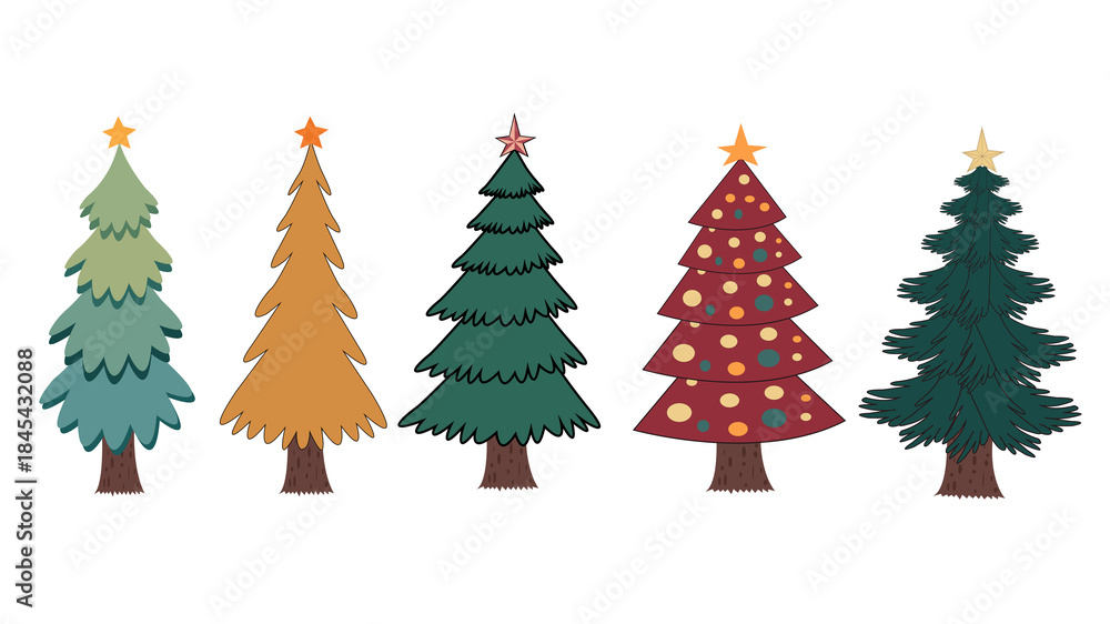 Obraz premium Set of Christmas Trees Collection Vector Illustration