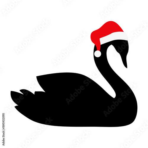 Silueta de cisne con sombrero de Santa Claus para tarjetas y felicitaciones de Navidad