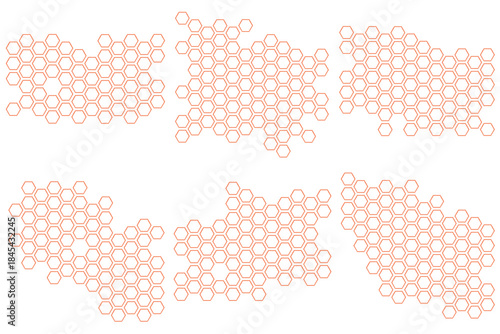Propolis Honey comb pattern. Honeycomb structure background. Honey, pollen, wax, parchment and bee products in sketch style. Stock vector illustration isolated on white background.