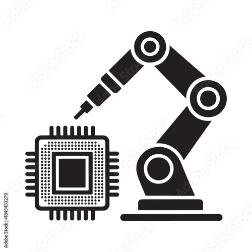 Robotic arm assembling a microchip automation in modern electronics manufacturing