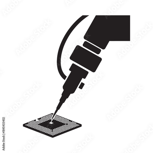 Detailed illustration of a soldering iron working on an electronic microchip