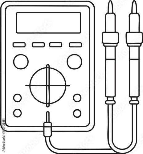 Digital multimeter outline with test leads for measuring voltage current and essential electronics diagnostic design