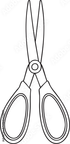 Open scissors outline artwork depicting versatile cutting tools widely used in crafts classrooms and office tasks
