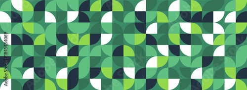 Seamless geometric pattern made of rounded tile shapes. Green color palette creates calm modern rhythm
