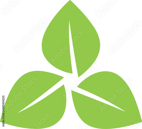 Clean and minimalist icon of foliage arranged in a triangular pattern, perfect for indicating natural origin, vegan food, botanical products, and environmental awareness.