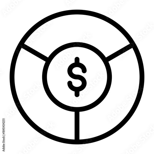 Line style business icon of a segmented dollar chart representing budget distribution.