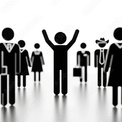 Silhouette of a Person Standing Out from the Crowd with Arms Raised.