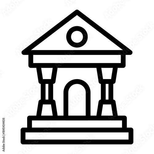 Line style business icon of a bank building representing finance and banking services.