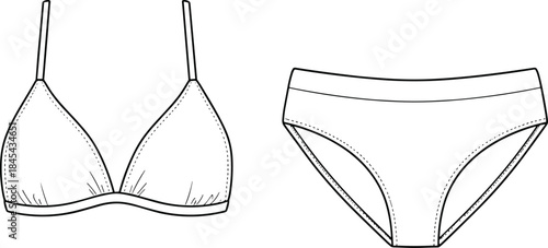 Modern minimalist women’s bikini swimwear vector illustration showing triangle top and classic bottom design for fashion templates, apparel sketches, and beachwear concepts