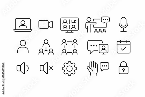 Video conferencing and communication icons set.