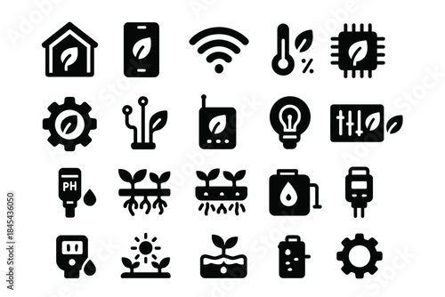 Smart agriculture icons: technology sensors wifi growth automation.