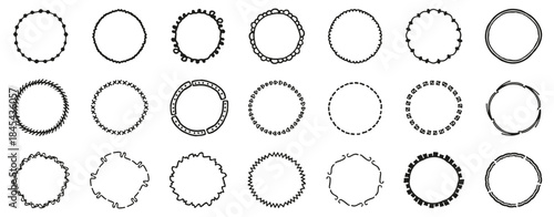 Decorative circular borders with patterned edges and repeating details. Clean ornamental shapes form balanced round frames