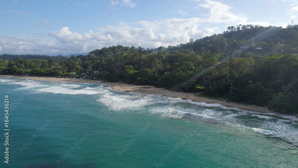 Obraz premium Aerial Overview of Punta Cocles Coastline in Puerto Viejo, Costa Rica