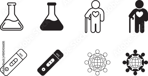 Health science global community and medical research vector icons collection for modern design elements