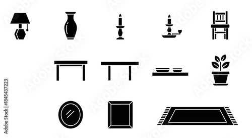 Black silhouette furniture and decor icons.