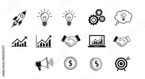 Business icons and finance symbols.