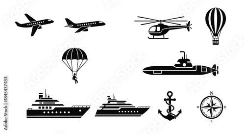 Collection of various transportation icons.