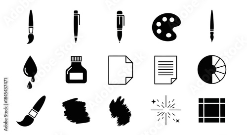 Graphic design tools and symbols.