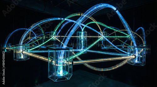 Illuminated Abstract Technology Sculpture with Colorful LED Tubes