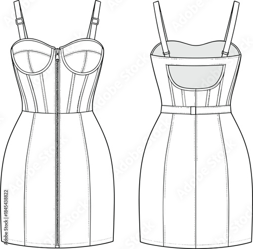 dress technical drawing front and back view clip art preview