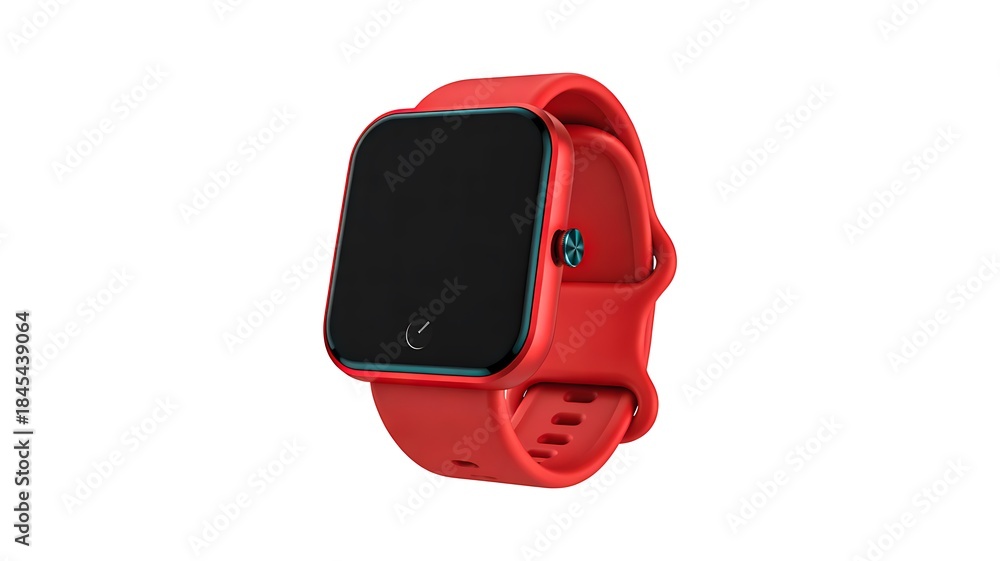 Fototapeta premium Red smartwatch with square screen isolated on white background